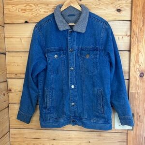Men's Small Blue Denim Jacket Sherpa Lined & Collar Jean Chore Coat Farm Work 90